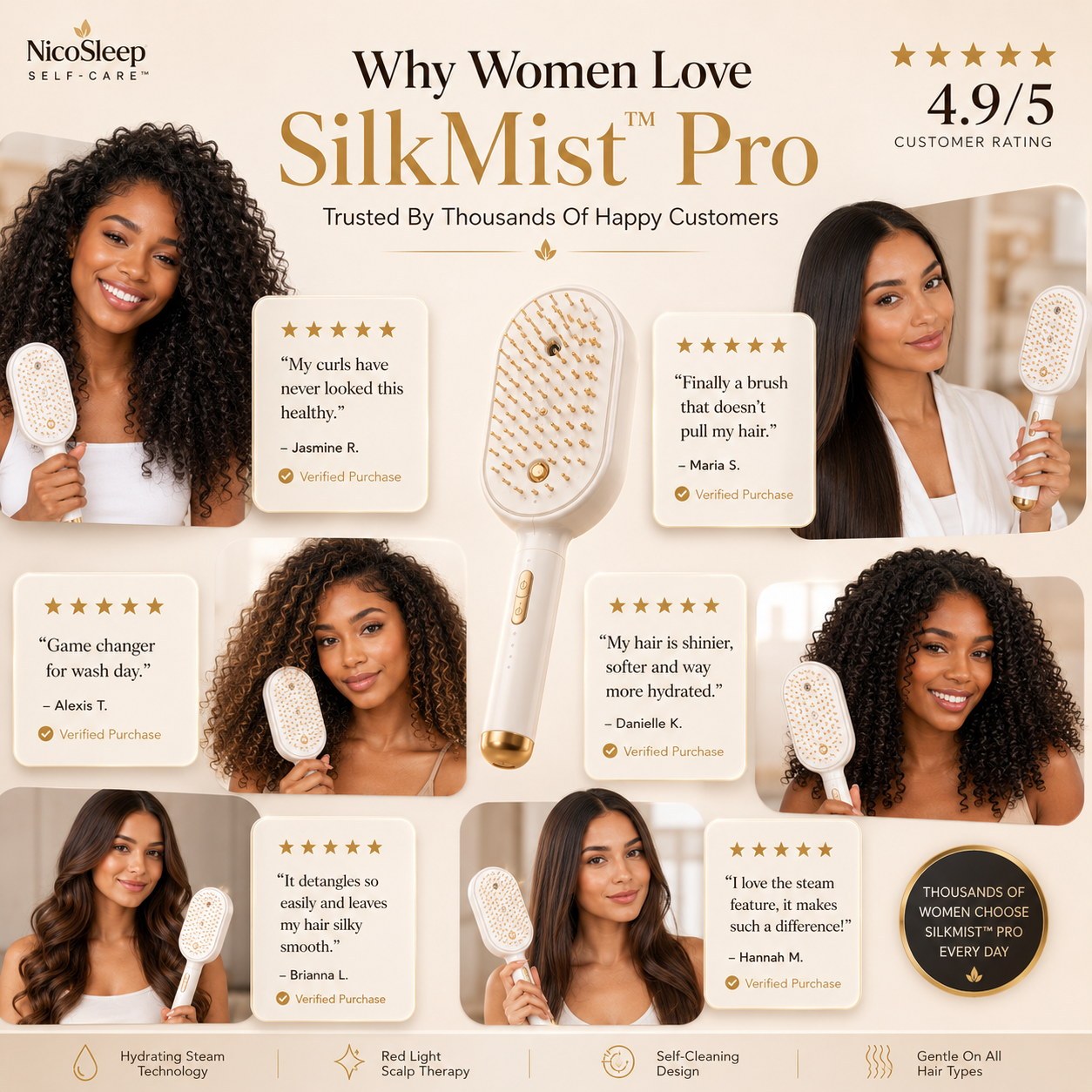 3-in-1 Steam Mist Hair Brush™ – Hydrate, Detangle & Massage in One Stroke