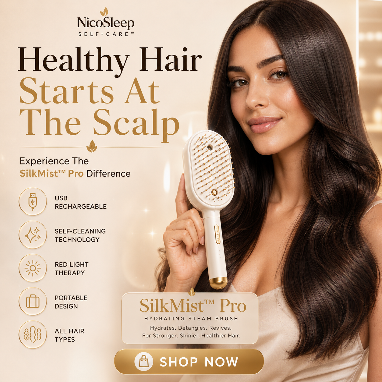3-in-1 Steam Mist Hair Brush™ – Hydrate, Detangle & Massage in One Stroke